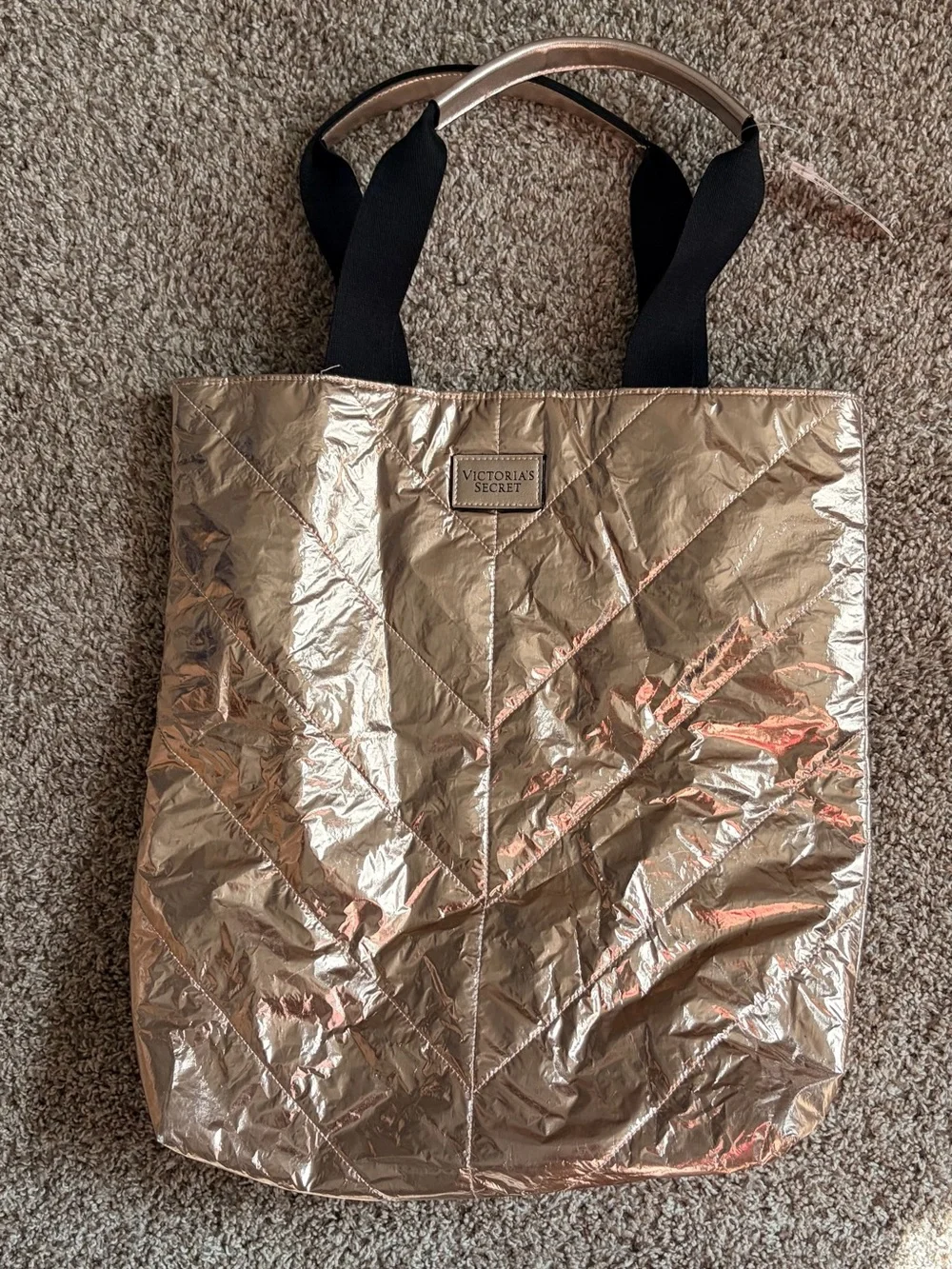 Victoria's Secret Rose Gold Metallic Quilted Tote